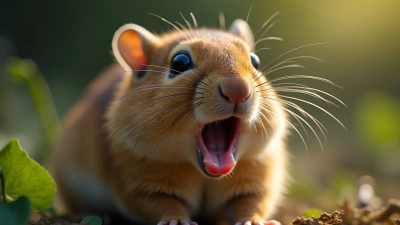 Close-Up Macro Shot Of Yawning Brown Rodent