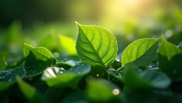 Close-Up Macro Vibrant Green Leaves Detail