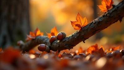 Close-Up Orange Brown Tree Branch With Autumn Leaves