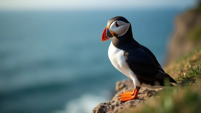 Close-Up Puffin on Rocky Coastal Cliff