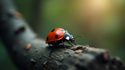 Close-Up Red Ladybird on Tree Branch