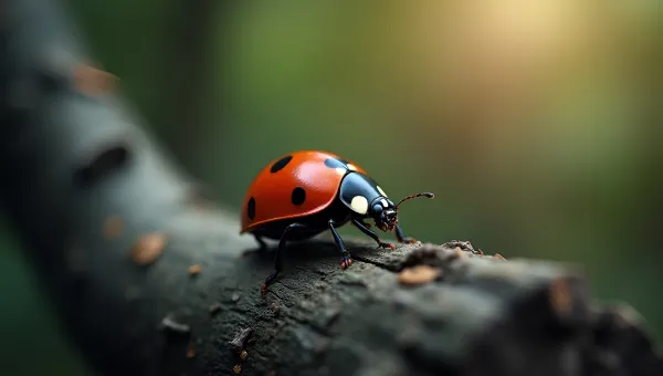 Close-Up Red Ladybird on Tree Branch