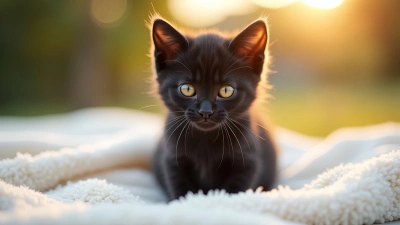 Close-Up Small Black Kitten With Bright Eyes