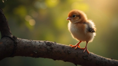 Close-Up Small Brown Chick On Tree Branch