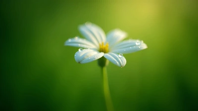 Close-Up White Flower With Soft Green Background