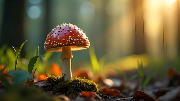 Close-Up Wild Mushroom Texture in Forest