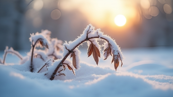 Close-Up Of Withered Plant Covered In Snow