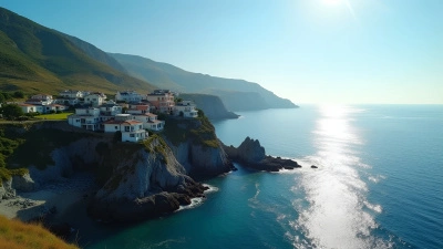 Coastal Houses Overlooking Calm Sunlit Ocean