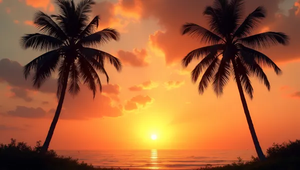 Coconut Palm Tree Silhouettes At Sunset