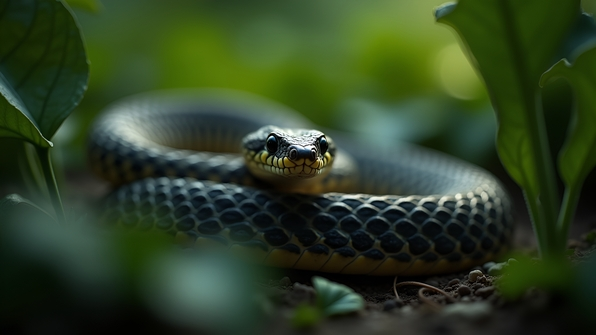 Coiled Viper Snake With Textured Scales