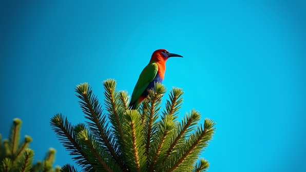 Colorful Bird Perched On Pine Tree
