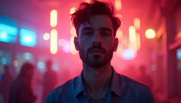 Colorful Bokeh Lights Behind Calm Man