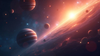 Colorful Planets Orbiting Bright Star In Space