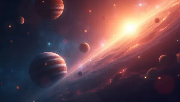 Colorful Planets Orbiting Bright Star In Space
