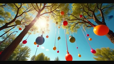 Colorful Round Balls Hanging From Tree Branches