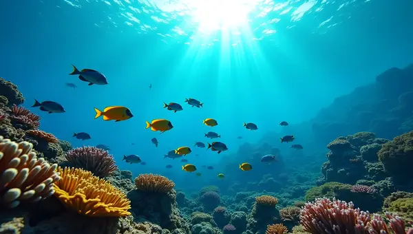 Colorful Tropical Fishes Swimming Near Coral Reefs