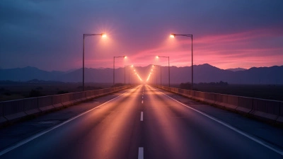 Concrete Road with Modern Lamp Posts at Twilight