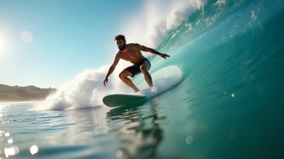Confident Man Balancing on Surfboard Riding Ocean Wave