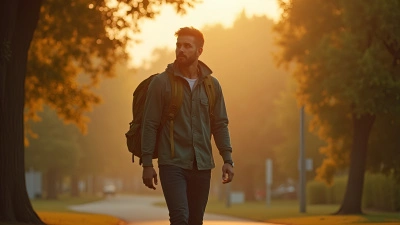Confident Man Walking Outdoors with Backpack