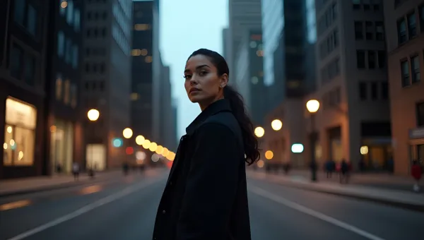 Confident Woman On Urban Road At Dusk