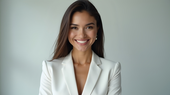 Confident Woman in White Blazer Smiling