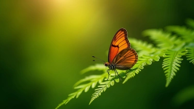 Copper Butterfly on Green Fern Leaves
