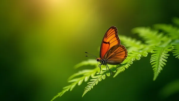 Copper Butterfly on Green Fern Leaves
