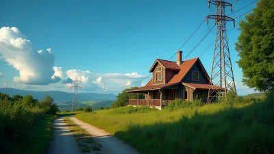 Countryside Landscape with Cozy House and Utility Pole