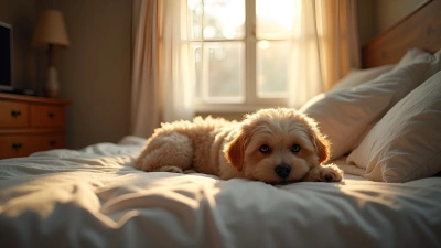 Cozy Bedroom With Fluffy Dog Resting