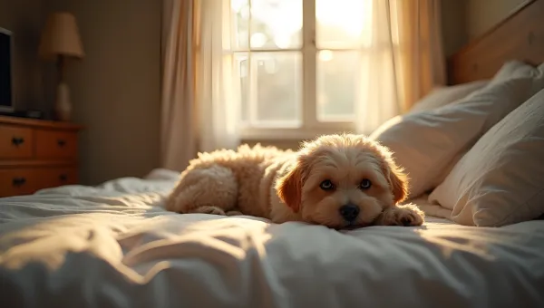 Cozy Bedroom With Fluffy Dog Resting
