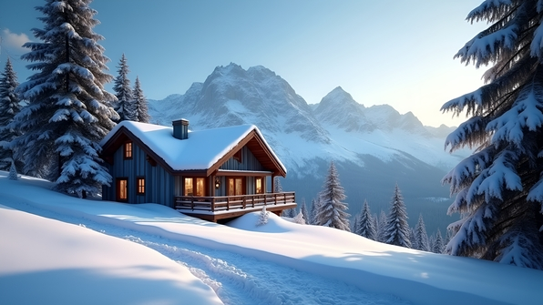 Cozy Gray House Near Snowy Mountains