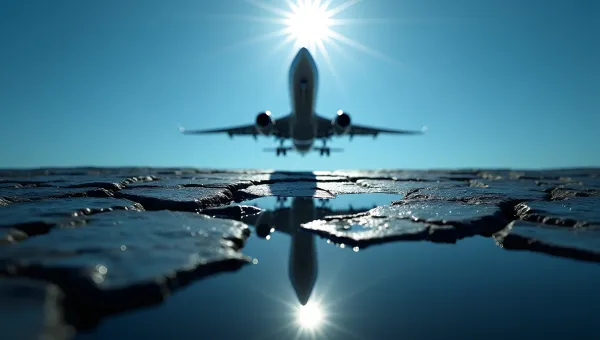 Cracked Rock Reflecting Airplane In Sky