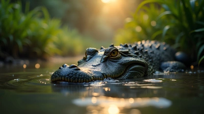 Crocodile Close-Up In Shimmering Water