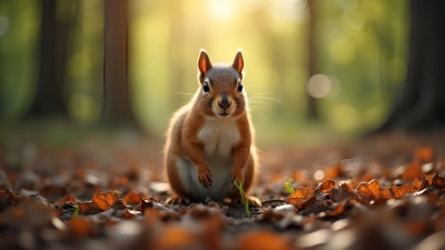 Curious Brown Squirrel Alert in Forest