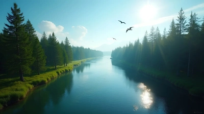 Daytime River with Tall Pine Trees