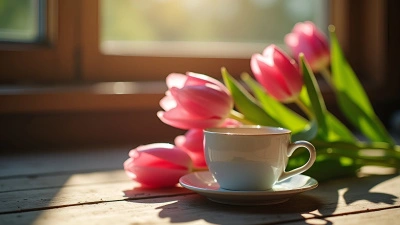 Delicate Ceramic Cup with Pink Tulips