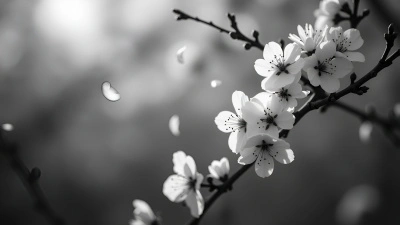 Delicate Cherry Blossom Branches In Grayscale