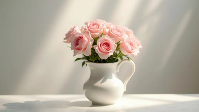 Delicate Pink Roses In White Ceramic Pitcher