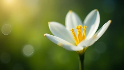 Delicate White Flower With Yellow Stigma Close-Up
