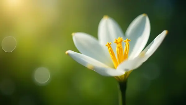 Delicate White Flower With Yellow Stigma Close-Up