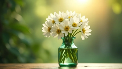 Delicate White Flowers In Green Glass Bottle