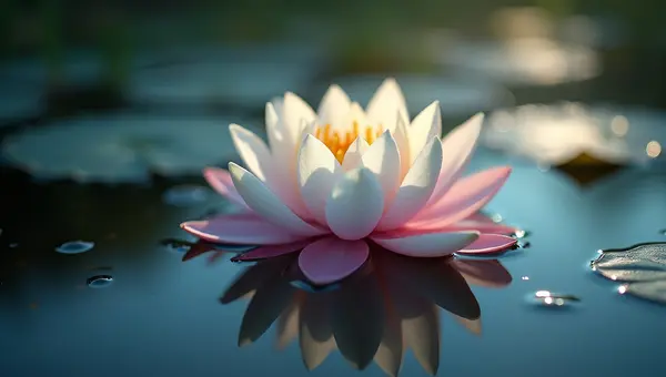 Delicate White Pink Lotus Flower On Calm Water
