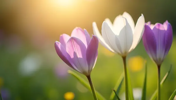 Delicate White And Purple Flowers Blooming