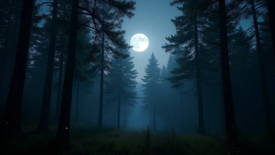 Dense Forest Moonlit Night Scene