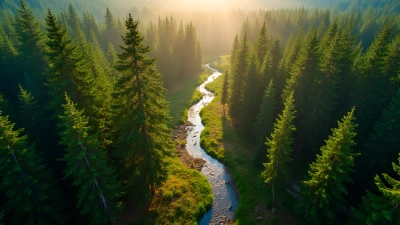 Dense Forest Of Tall Pine Trees In Sunlight