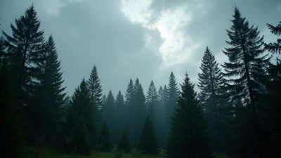 Dense Forest of Tall Pine Trees Under Overcast Sky