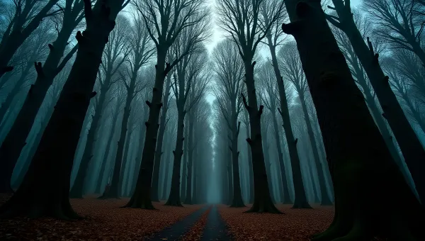 Dense Forest With Towering Bark-Covered Trees
