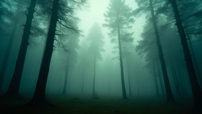 Dense Morning Fog Covers Tall Green Forest