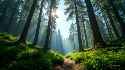 Dense Sunlit Forest With Towering Trees