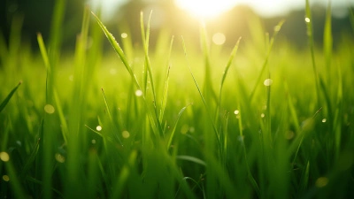 Dense Tall Green Grass Blades In Sunlight